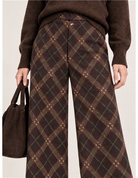 Pantalón wide leg cuadros de punto