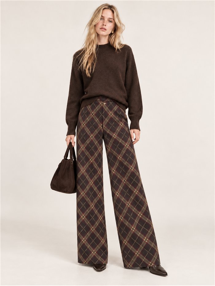 Pantalón wide leg cuadros de punto