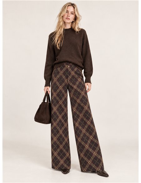 Pantalón wide leg cuadros de punto