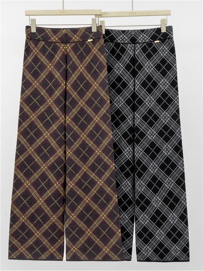 Pantalón wide leg cuadros de punto