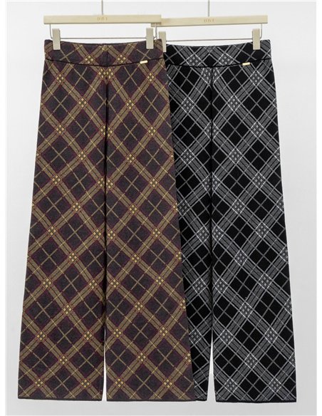 Pantalón wide leg cuadros de punto
