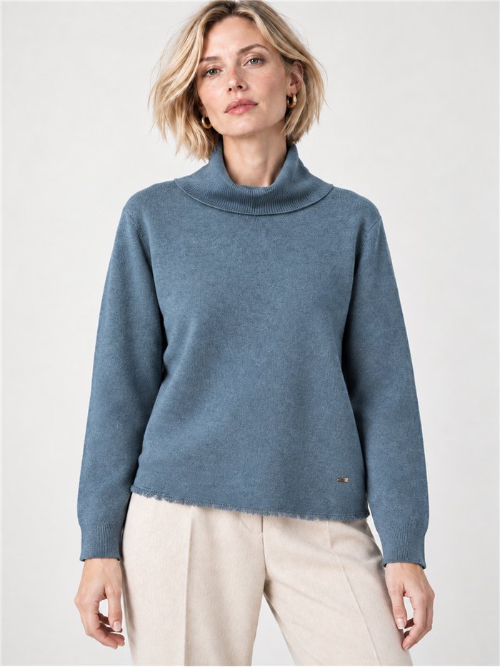 Roll neck sweater with frayed hem