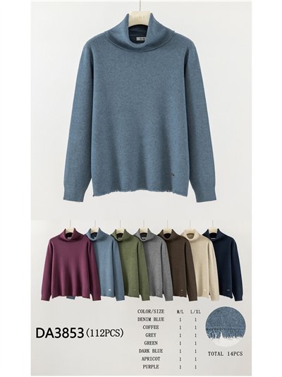 Roll neck sweater with frayed hem 2