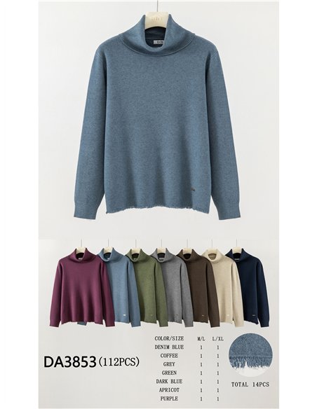 Roll neck sweater with frayed hem