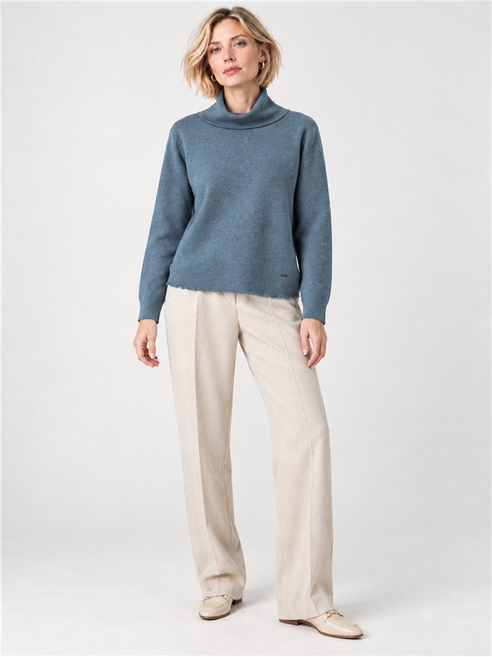 Roll neck sweater with frayed hem
