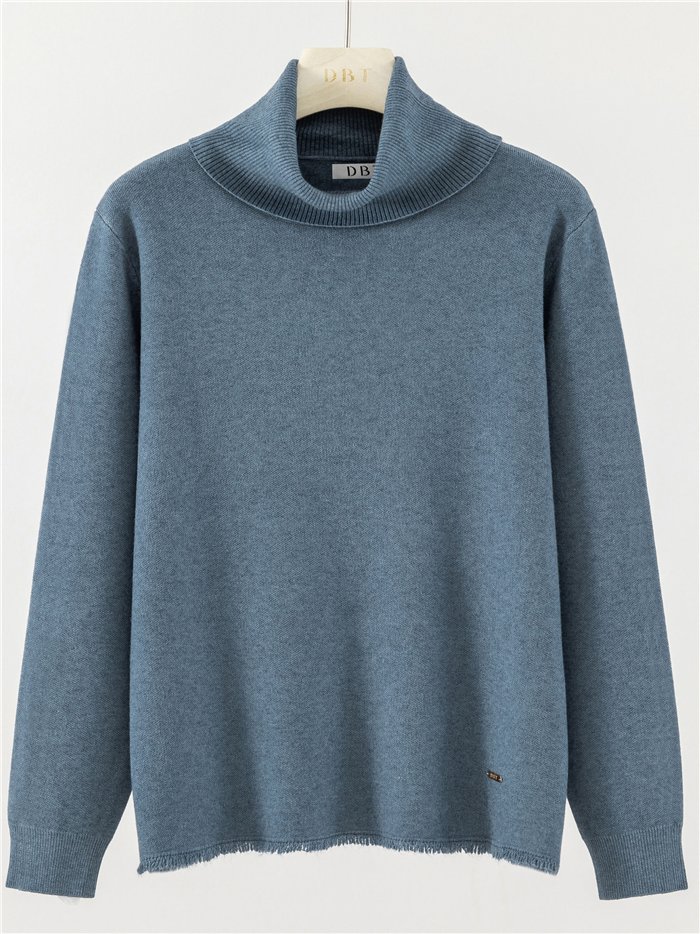 Roll neck sweater with frayed hem