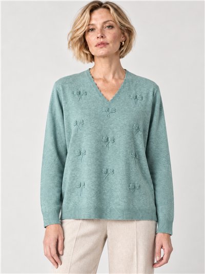 Embroidered bow sweater