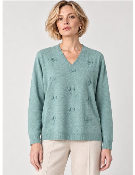 Embroidered bow sweater