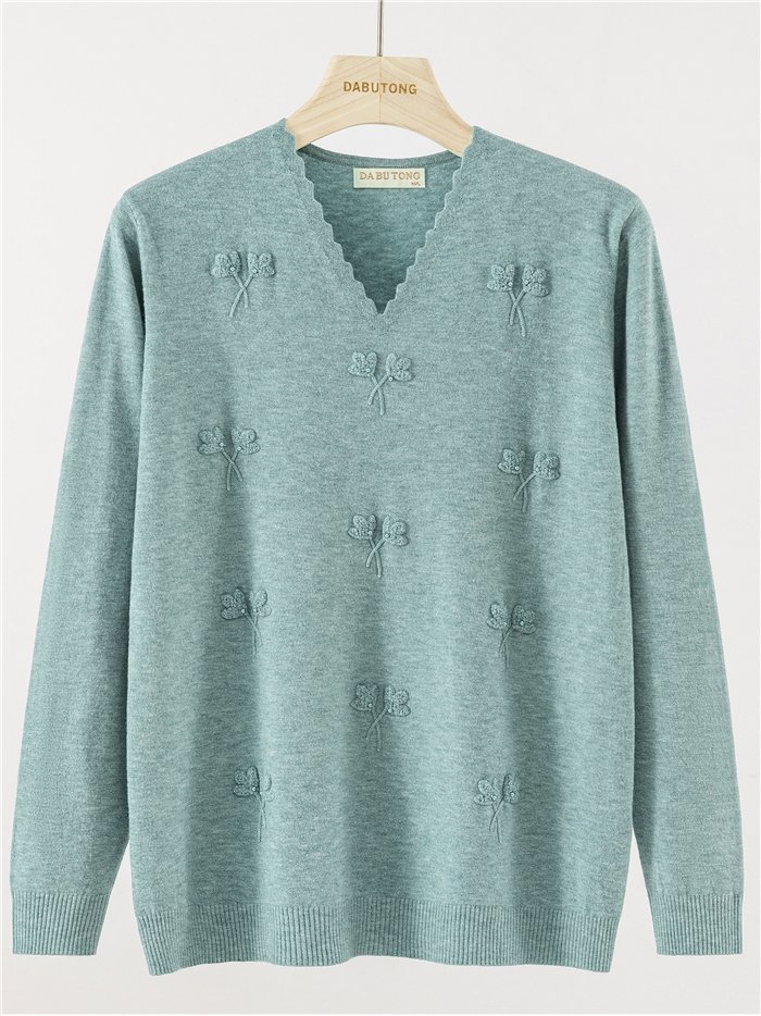 Embroidered bow sweater