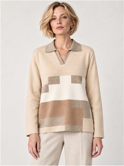 Jersey polo talla grande bloques geométricos
