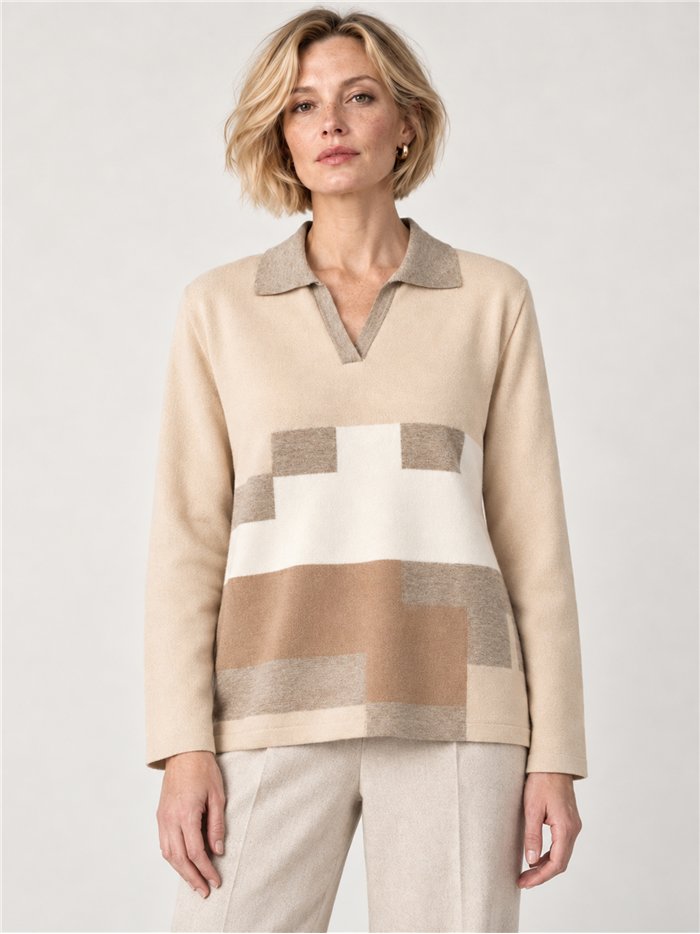 Jersey polo talla grande bloques geométricos