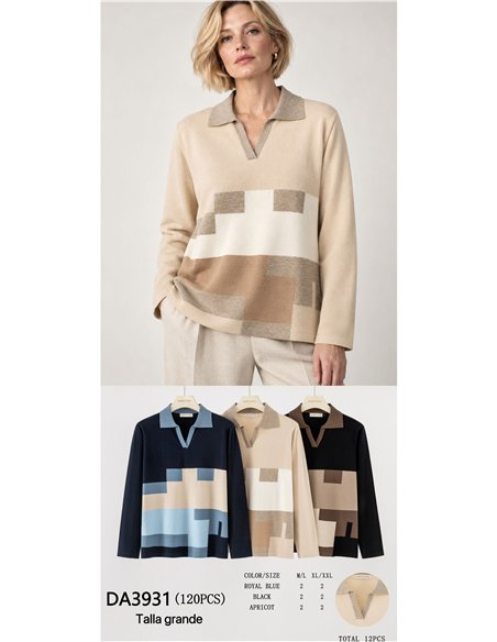 Jersey polo talla grande bloques geométricos
