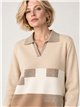 Plus size geometric colour block polo sweater