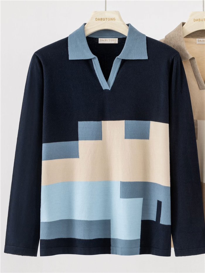 Jersey polo talla grande bloques geométricos