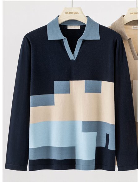 Jersey polo talla grande bloques geométricos