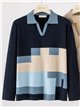 Plus size geometric colour block polo sweater