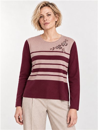 Jersey rayas aplique floral