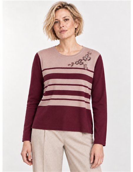 Jersey rayas aplique floral