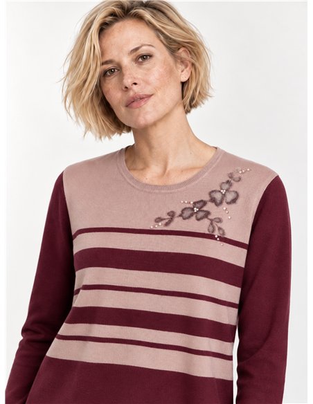 Jersey rayas aplique floral