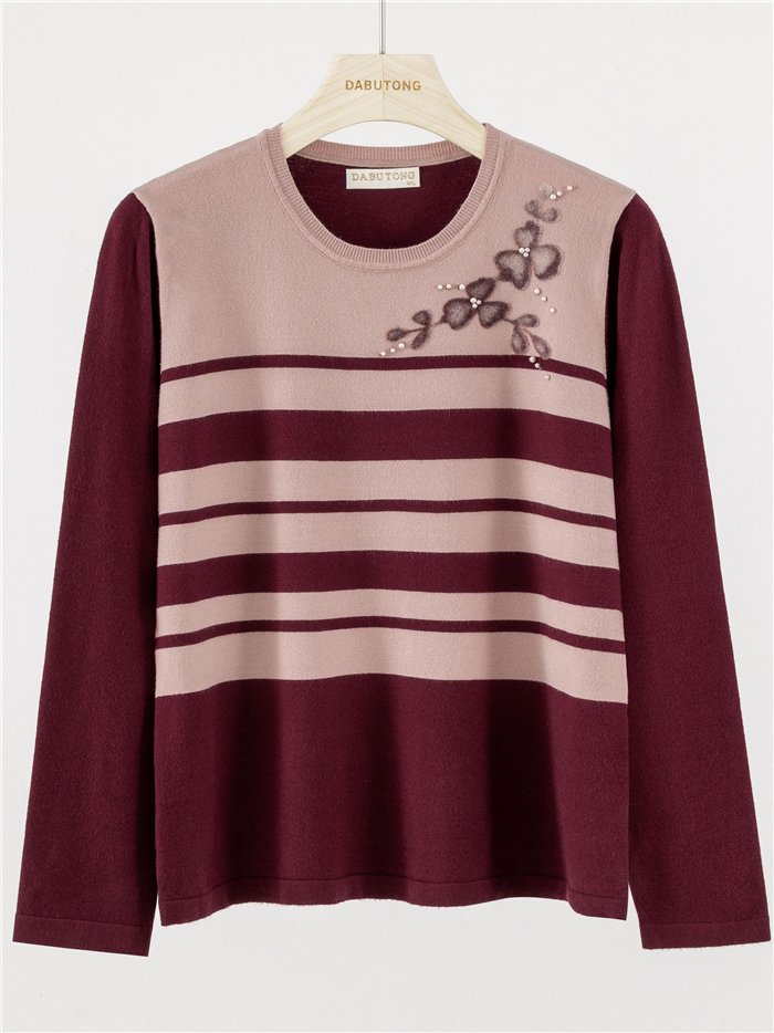 Jersey rayas aplique floral