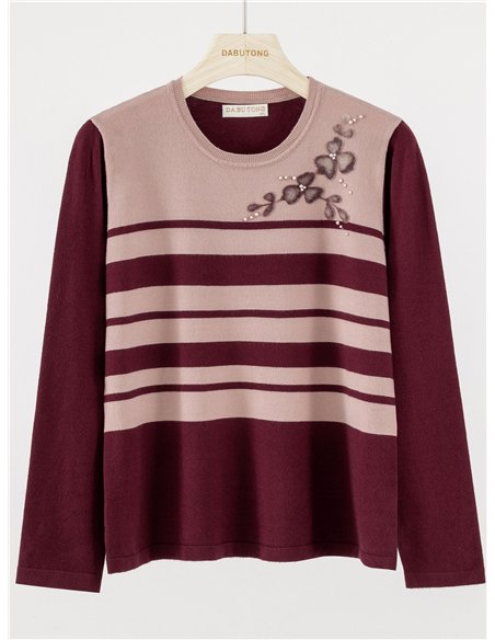 Jersey rayas aplique floral