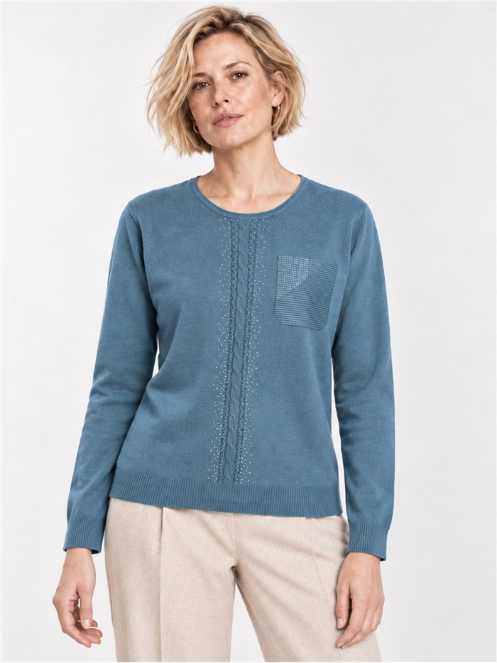 Maglione con effetto tasca e strass