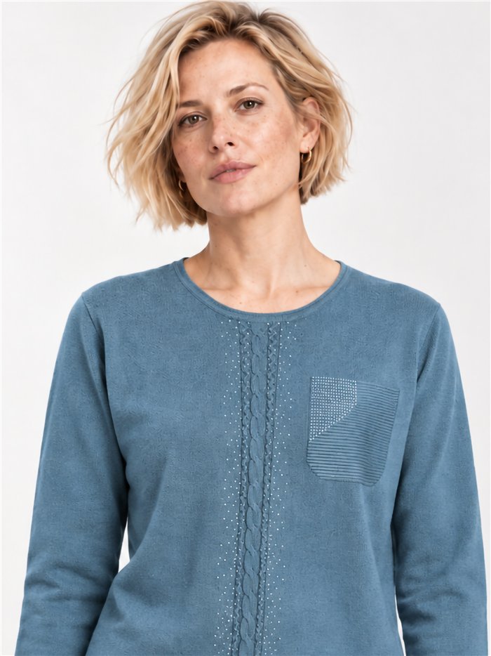 Maglione con effetto tasca e strass