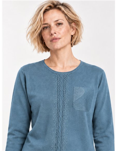 Maglione con effetto tasca e strass