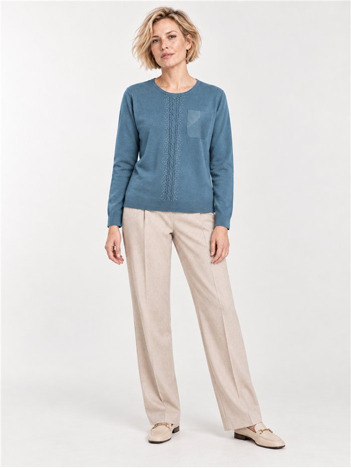 Maglione con effetto tasca e strass