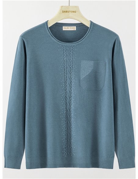 Maglione con effetto tasca e strass