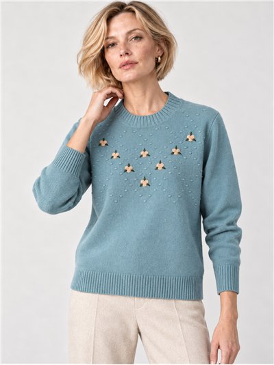 Maglia ricamata con motivi floreali