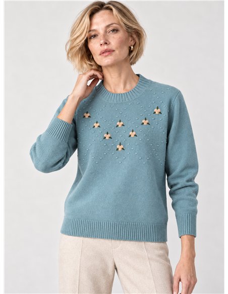 Maglia ricamata con motivi floreali