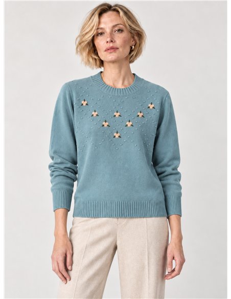 Maglia ricamata con motivi floreali