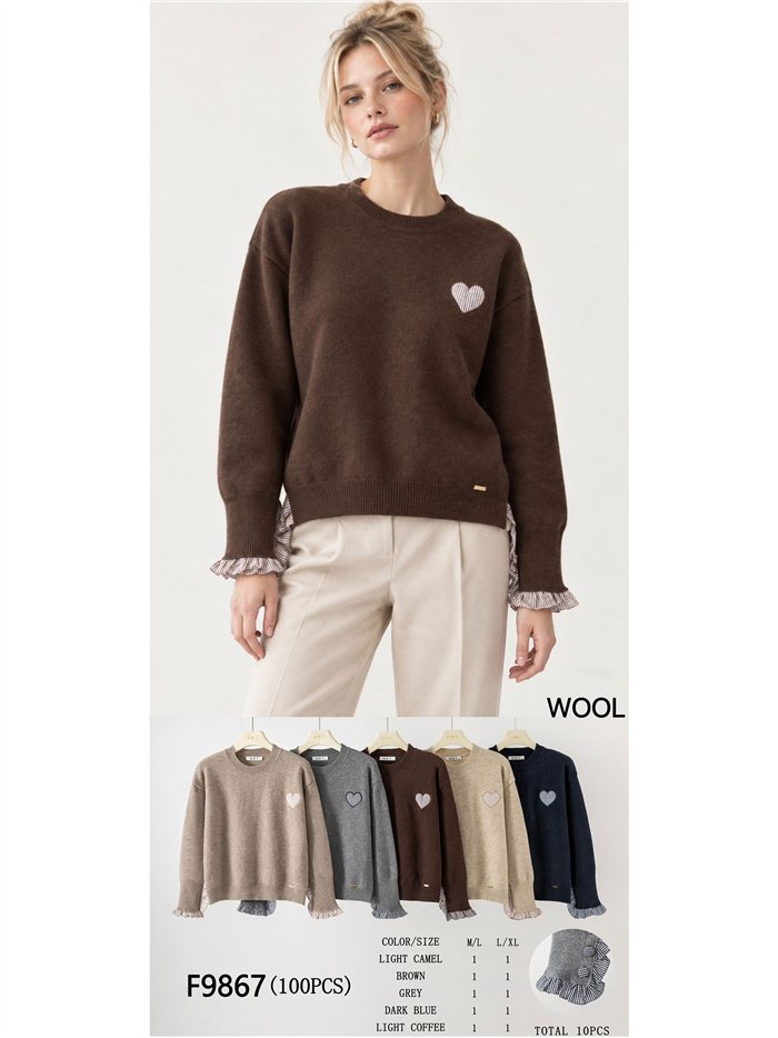 Jersey de lana corazón y volantes