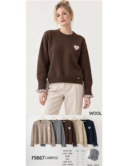Jersey de lana corazón y volantes