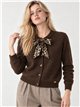 Wool blend cardigan with animal print bow