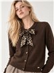 Wool blend cardigan with animal print bow