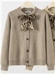 Wool blend cardigan with animal print bow