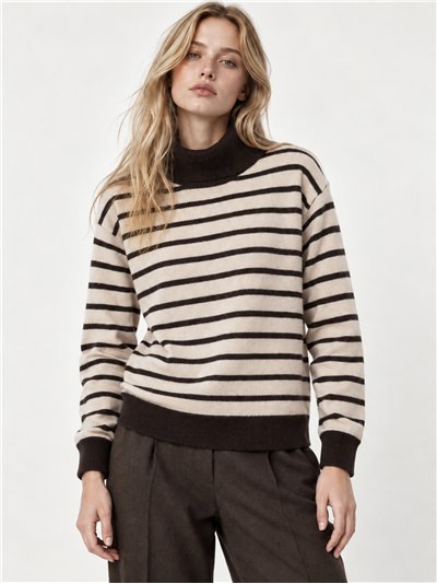 Wool blend striped roll neck sweater