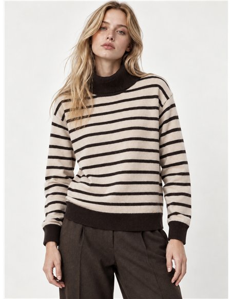 Wool blend striped roll neck sweater