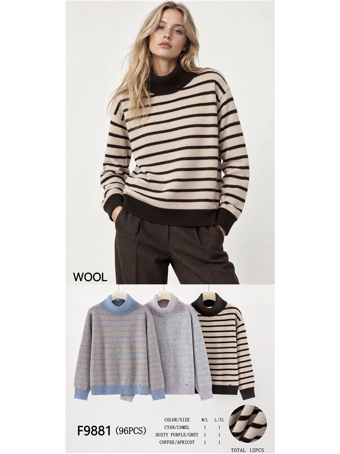 Wool blend striped roll neck sweater