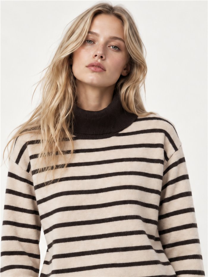Wool blend striped roll neck sweater