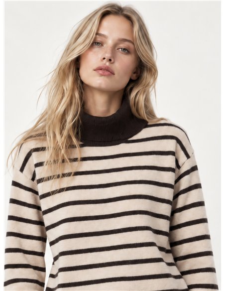 Wool blend striped roll neck sweater