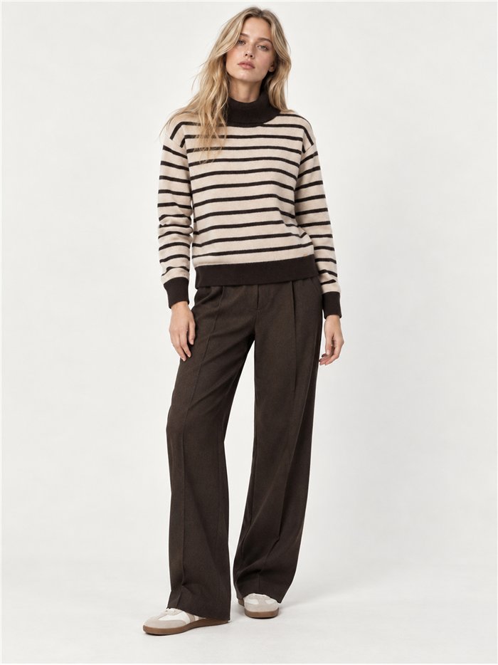 Wool blend striped roll neck sweater