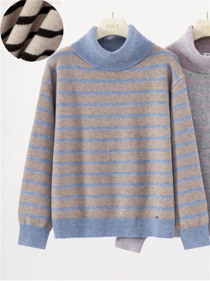 Wool blend striped roll neck sweater
