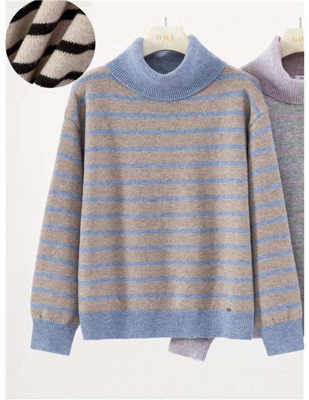 Wool blend striped roll neck sweater