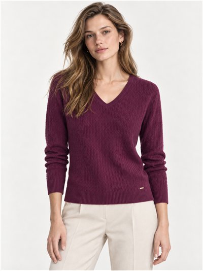 Zopfstrickpullover mit V-Ausschnitt
