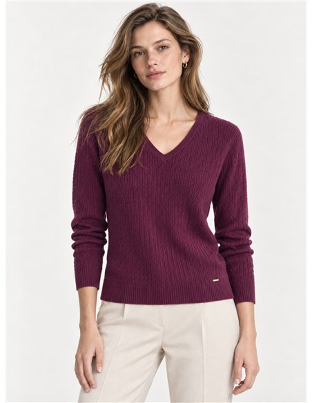 Zopfstrickpullover mit V-Ausschnitt