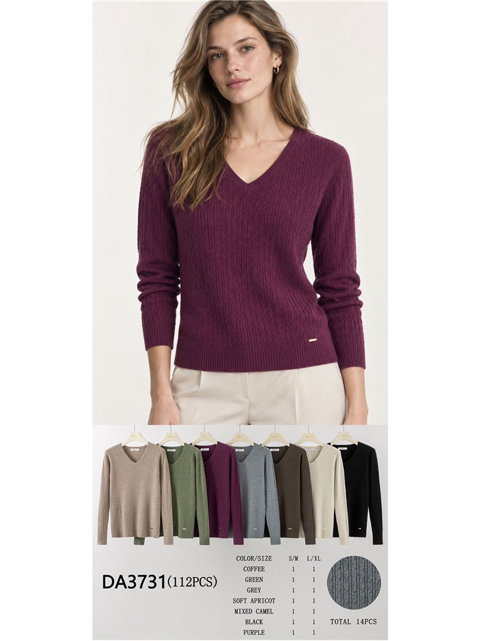 Zopfstrickpullover mit V-Ausschnitt