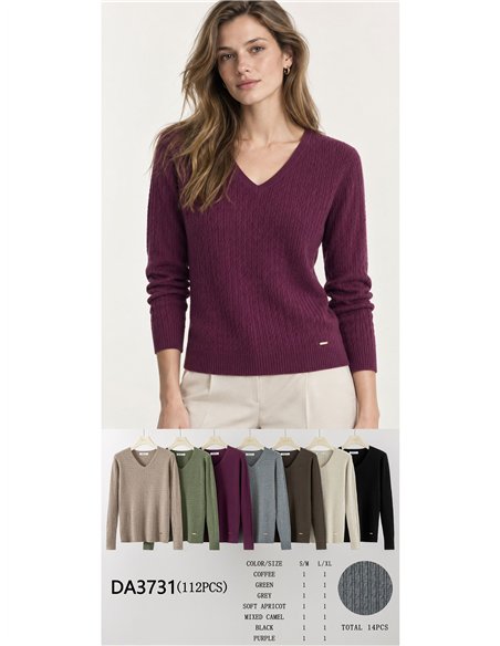 Zopfstrickpullover mit V-Ausschnitt